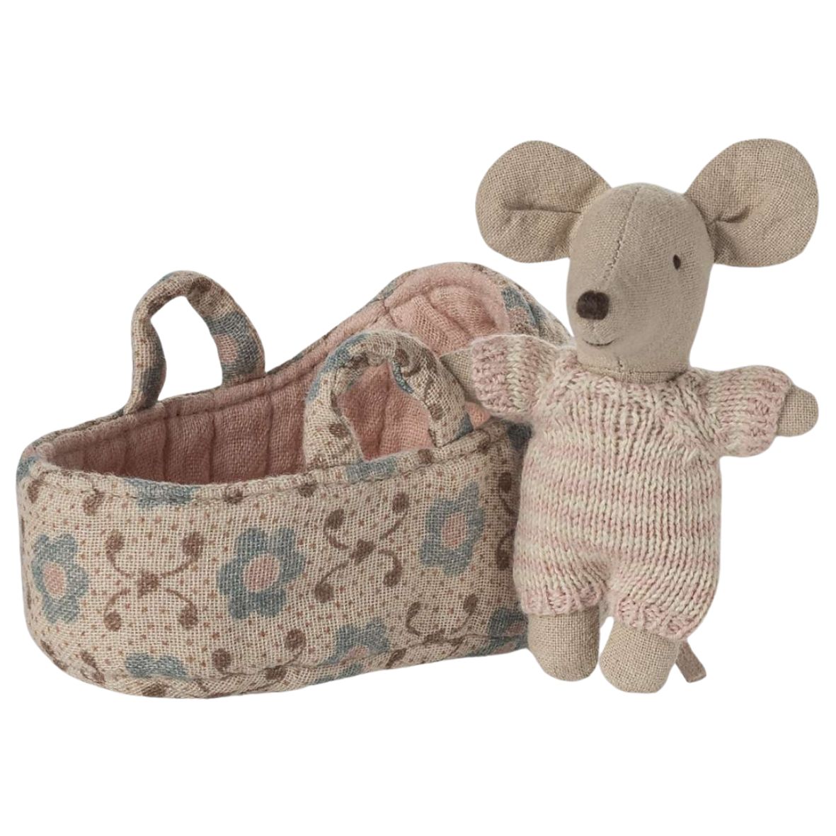 Baby muis in draagzak roos