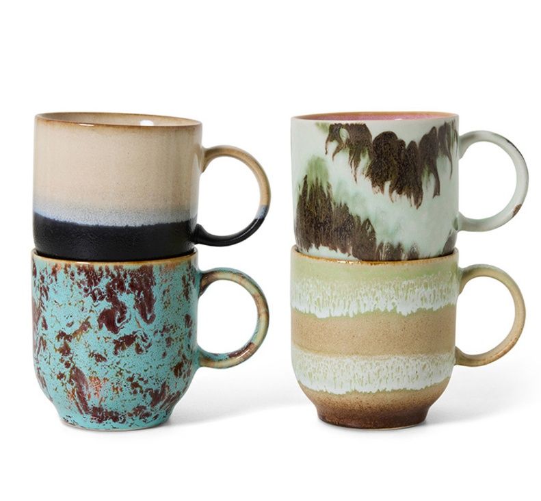 70's ceramics: café mugs, abstract (set of 4)