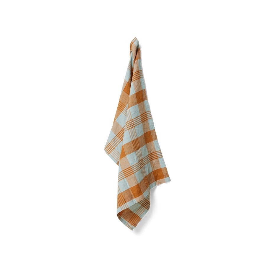 Vida check tea towel (50x70cm), amber/blue