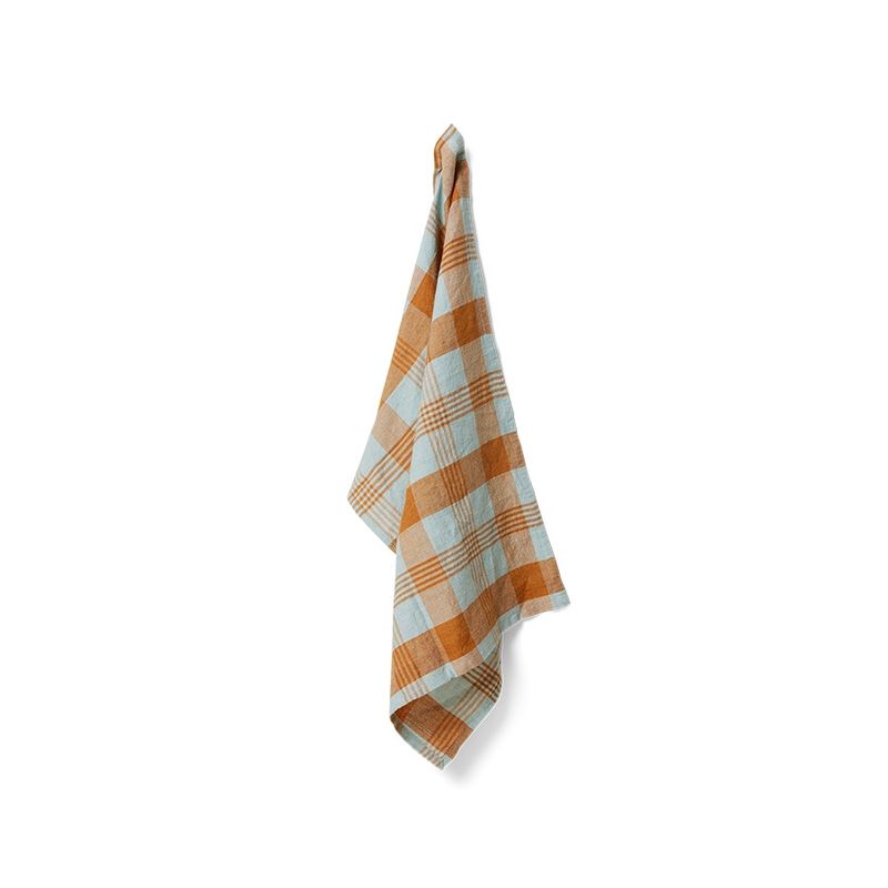 Vida check tea towel (50x70cm), amber/blue