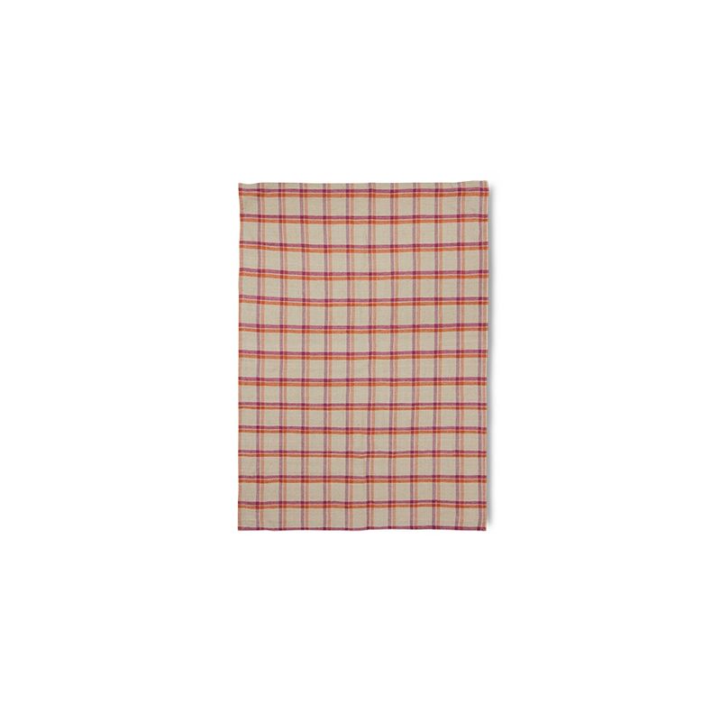 Vida check tea towel (50x70cm), strawberry/cream