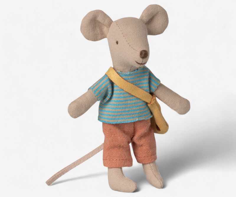 Kleine broer muis met tasje