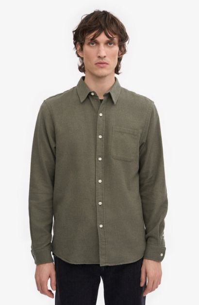 Organic Flannel Shirt, Color: Dusty Olive, Maat: S