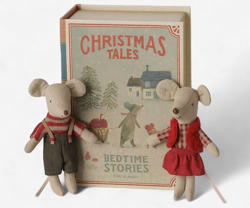 Kerst tweeling muisjes in boekje