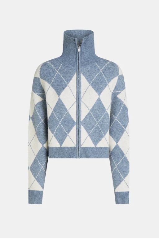 FW26 Cardigan ruit, Color: Blue/ecru, Size: M