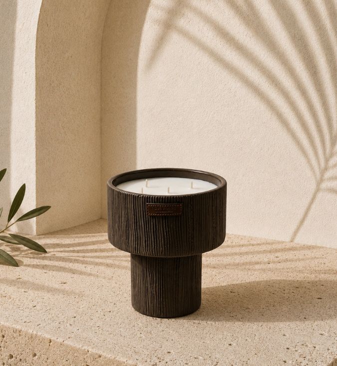 Bougie Coupe Striée Grise