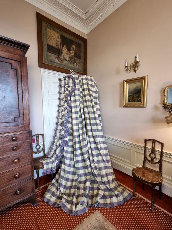 Two Pairs of Heavy Silk Country House Curtains with Accompanying Pinched Pleat Pelmets