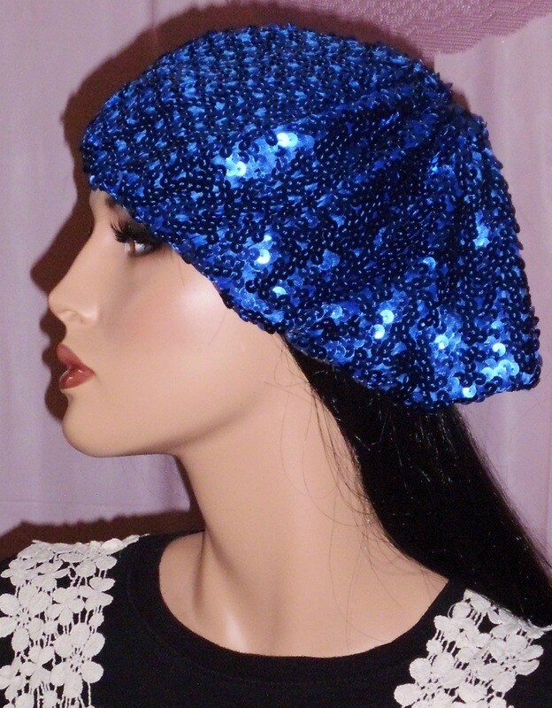 Women lady stretch crochet shining sequin beret