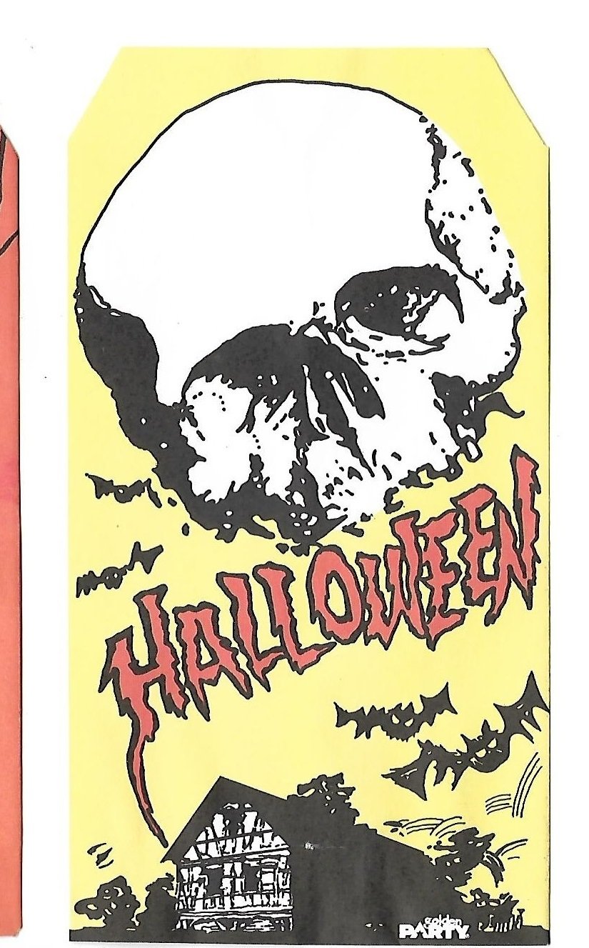 Halloween Trick Or Treat Bag Candy Sack Yellow Skull n Haunted House