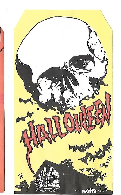 Halloween Trick Or Treat Bag Candy Sack Yellow Skull n Haunted House