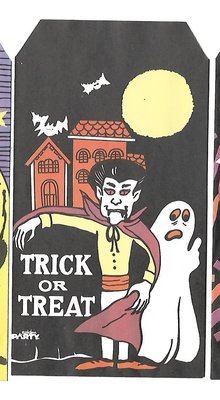 Halloween Trick Or Treat Bag Candy Sack Black Vampire n Ghost n Haunted House w Bats