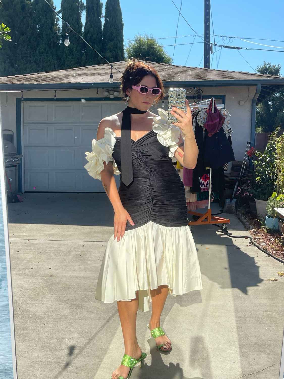 ruffle ruched vintage 80’s dress