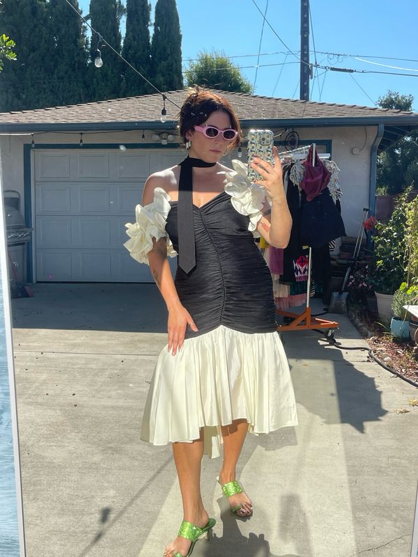 ruffle ruched vintage 80’s dress