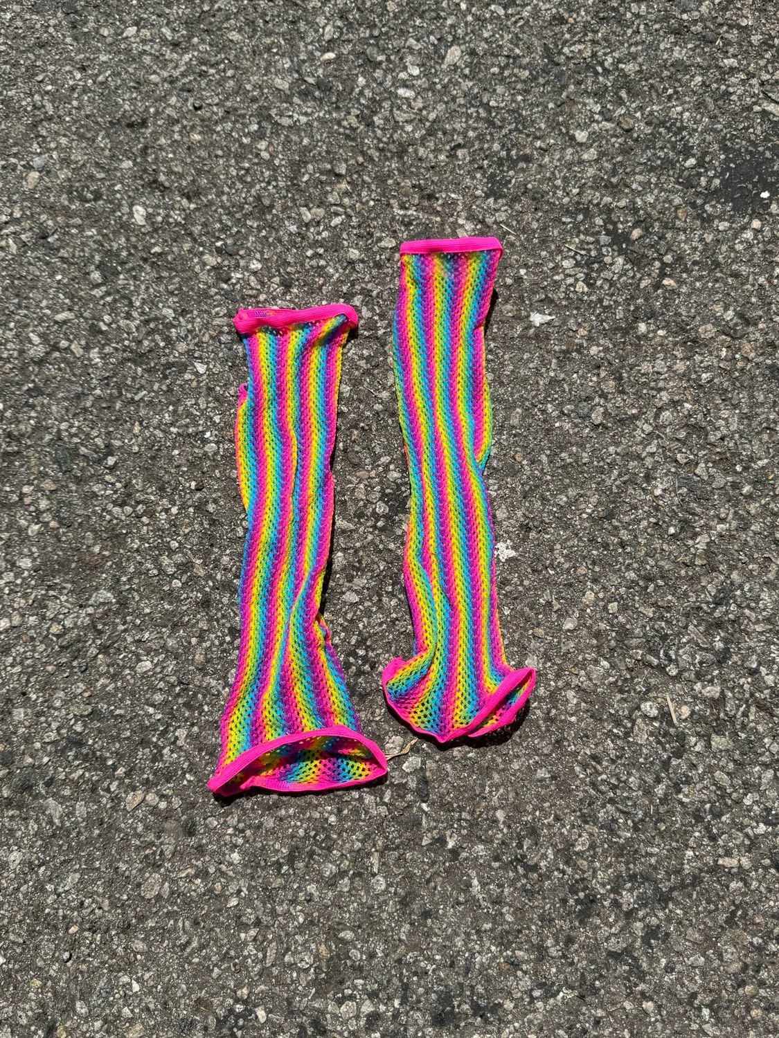 rainbow neon mesh arm warmers