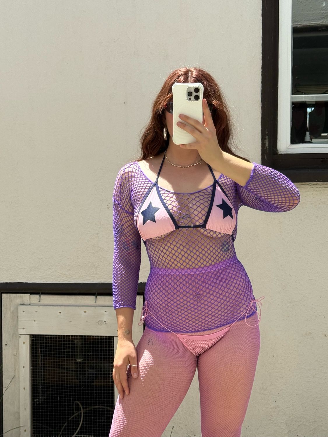 purple fishnet top