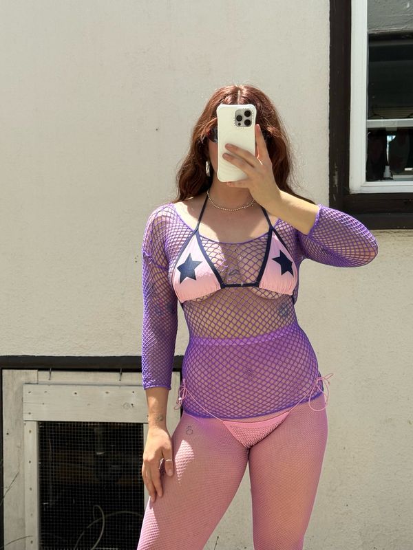 purple fishnet top