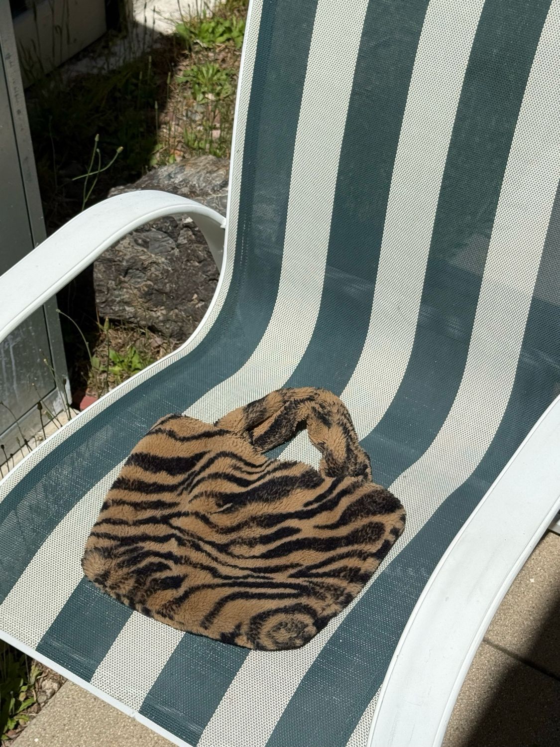 fuzzy tiger print bag