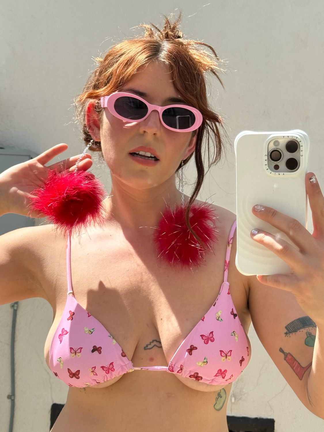 pom pom dangly earrings
