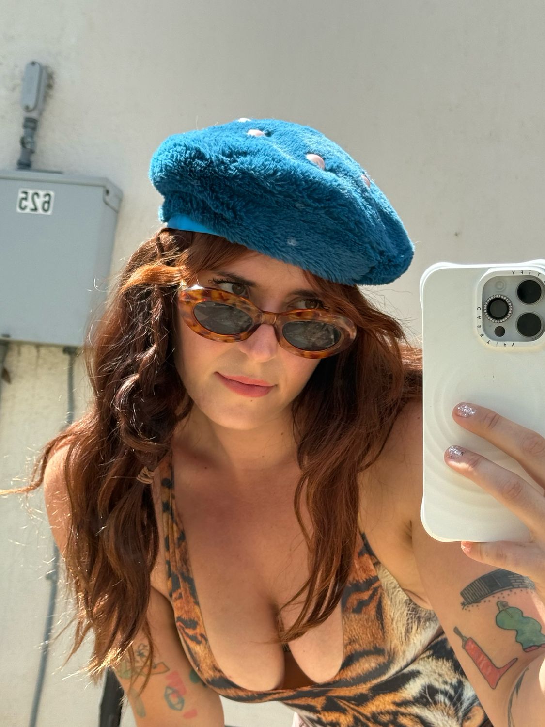 fuzzy beret with pearls