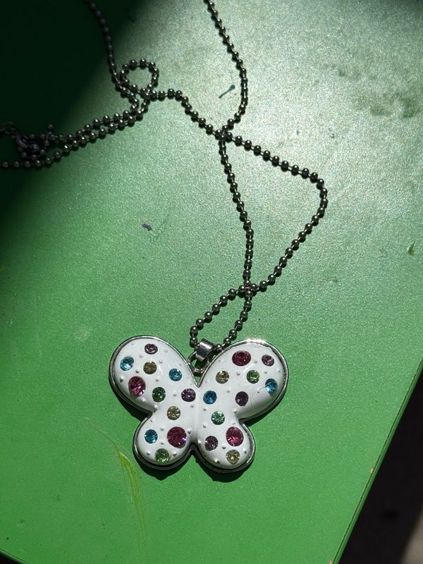 y2k butterfly enamel gem necklace