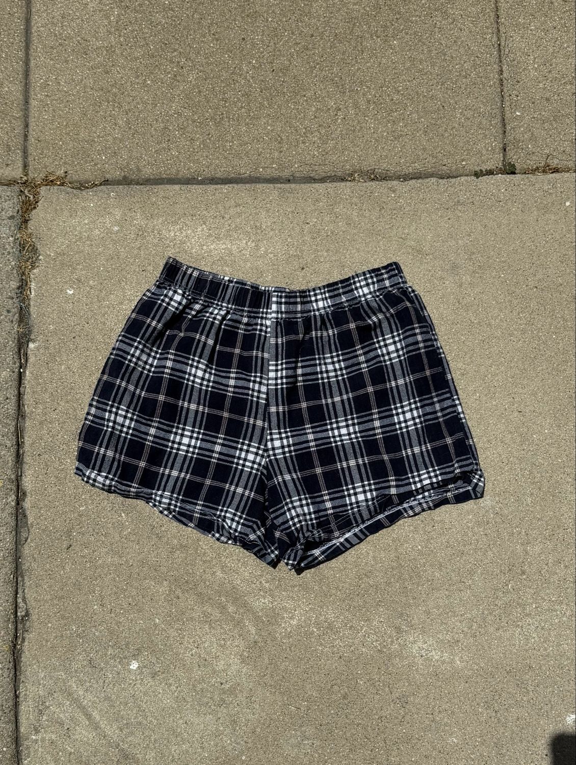 navy plaid shorts