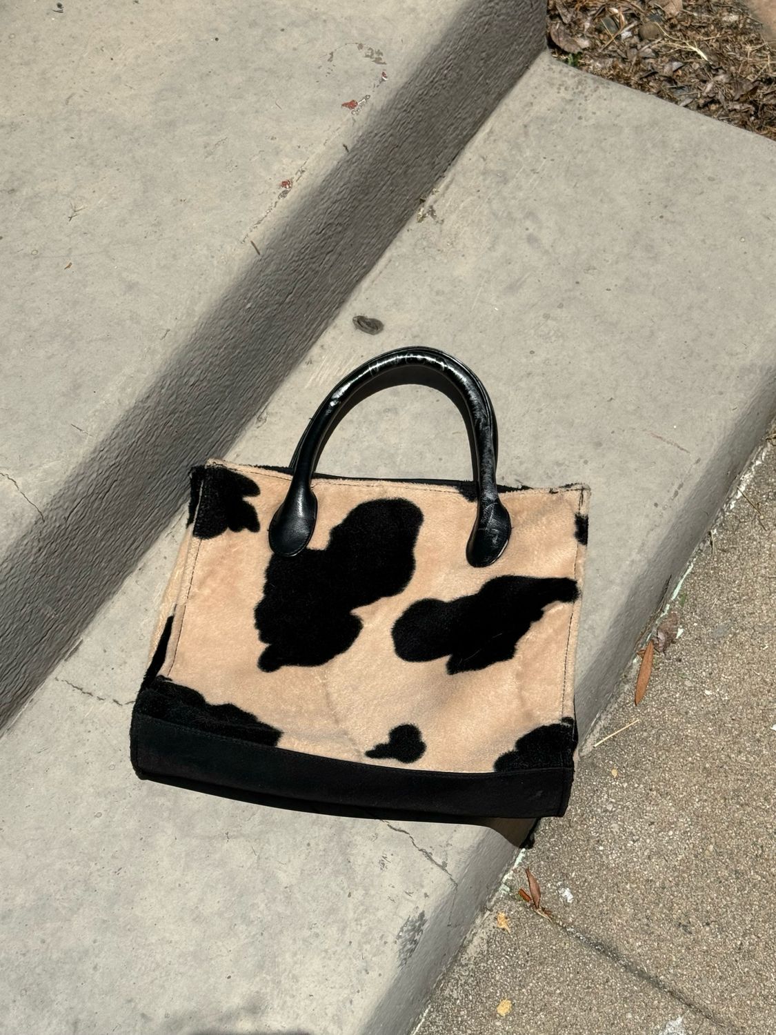 faux fur cow print handbag