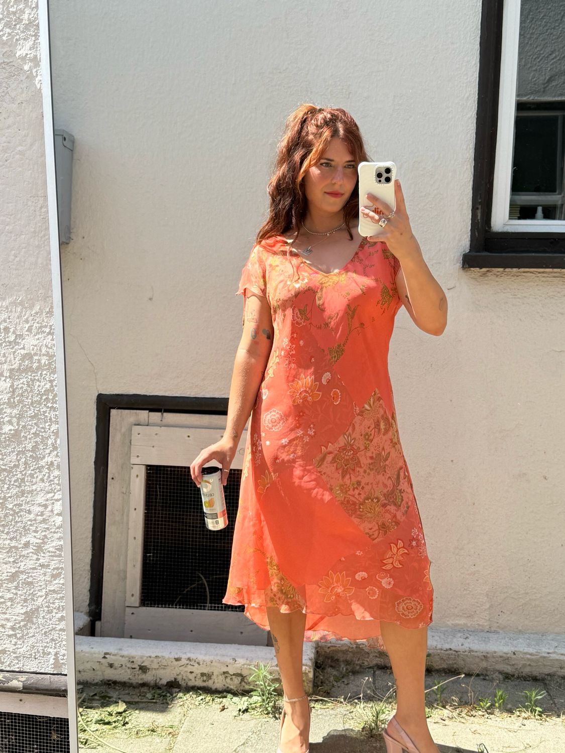 y2k peach midi dress