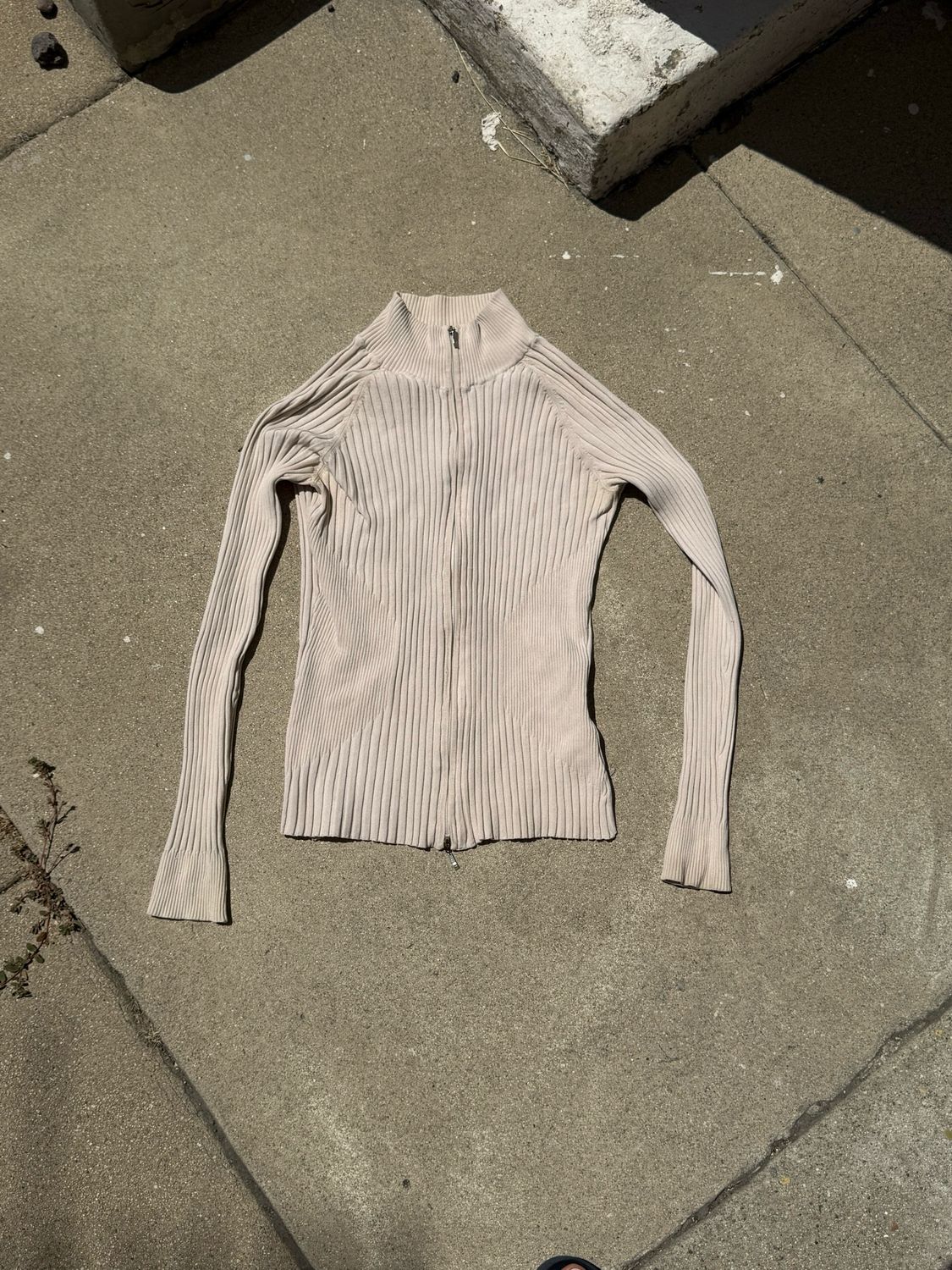ribbed double zip cardigan