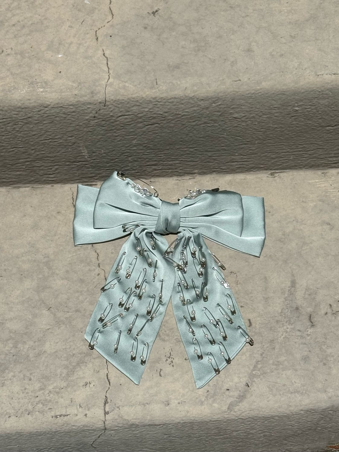 🩶 Blue &amp; Silver Safety Pin Bow Barrette 🩶