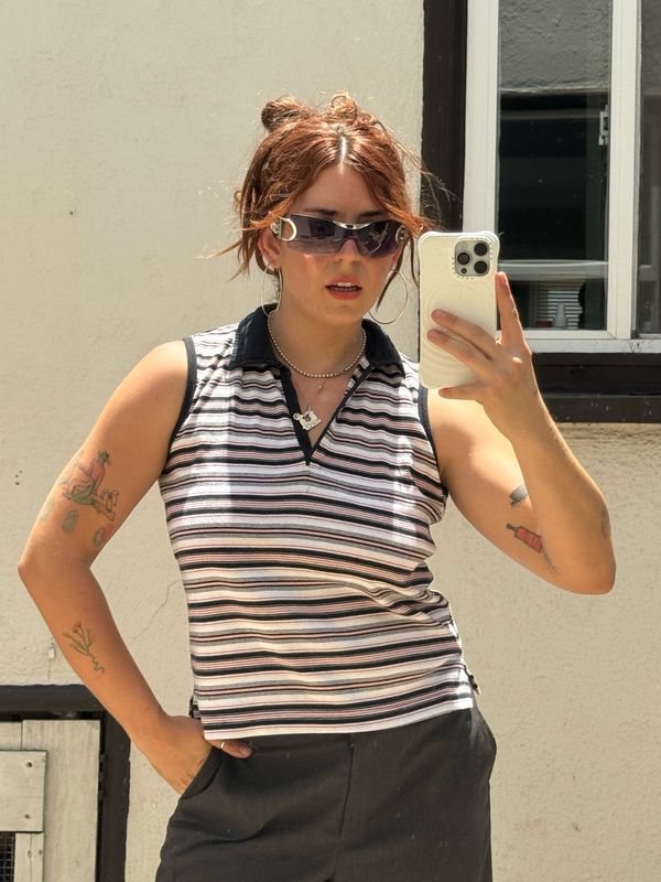 erika sleeveless polo top