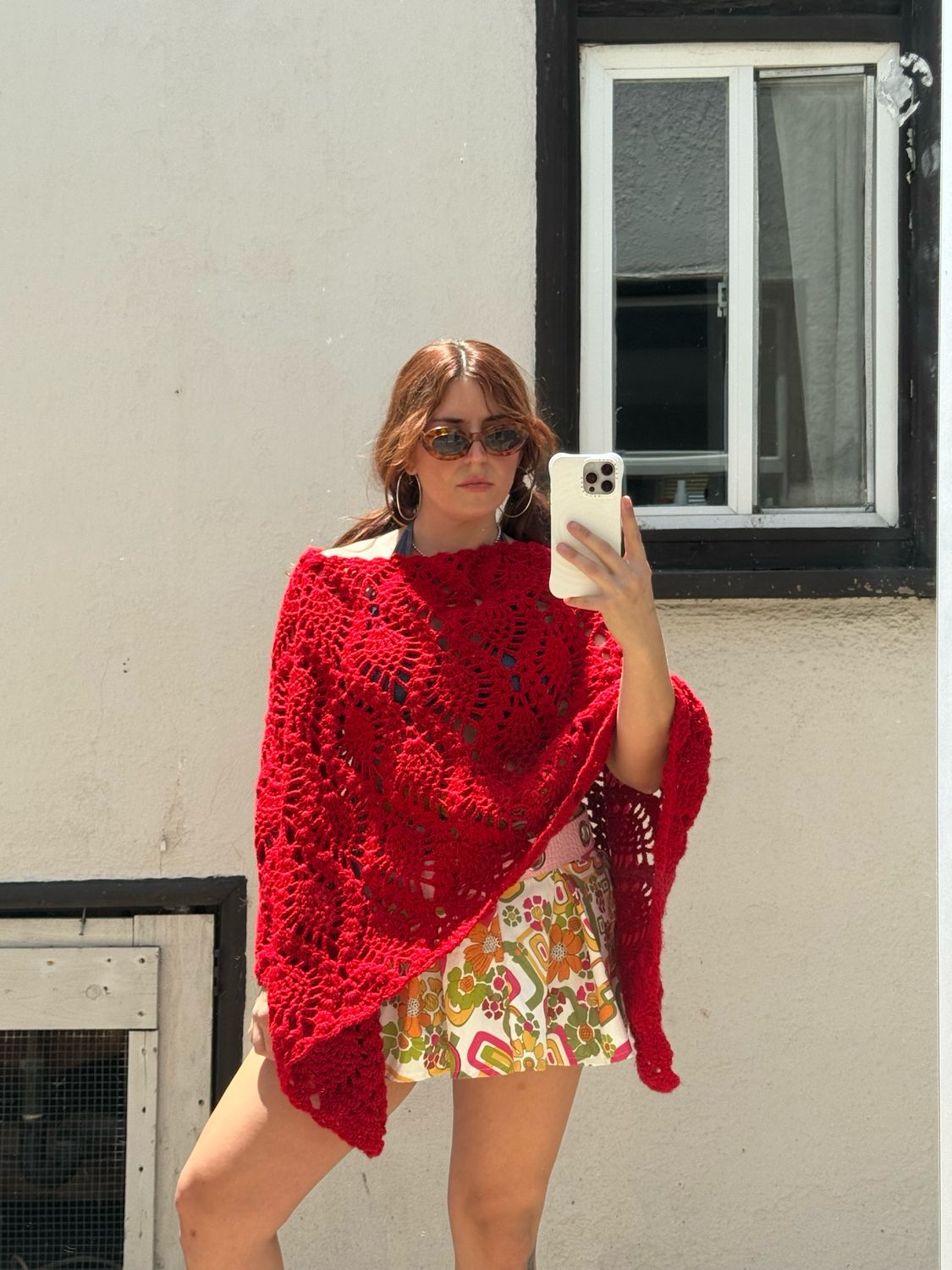 handmade red crochet poncho