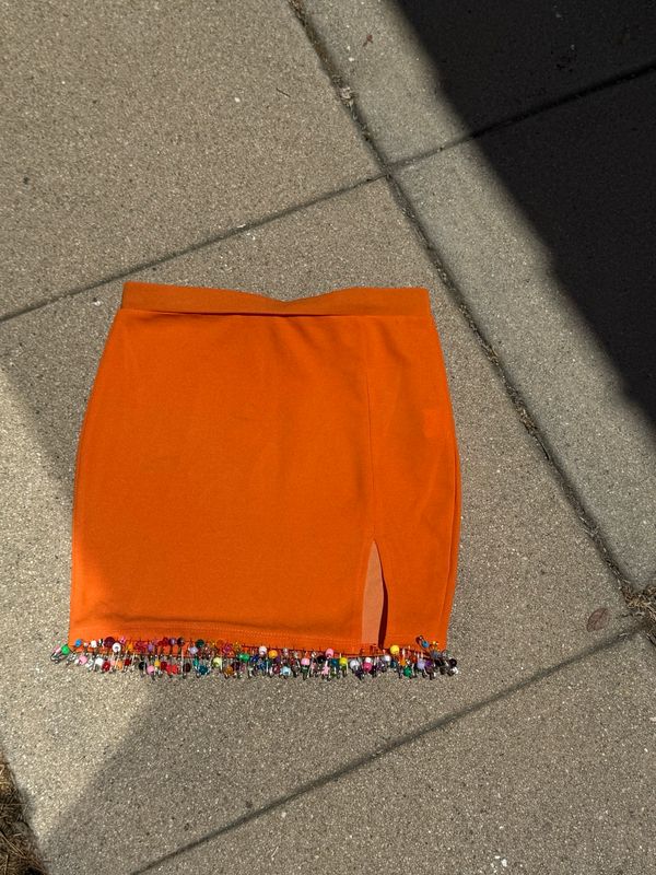 orange beaded mini skirt