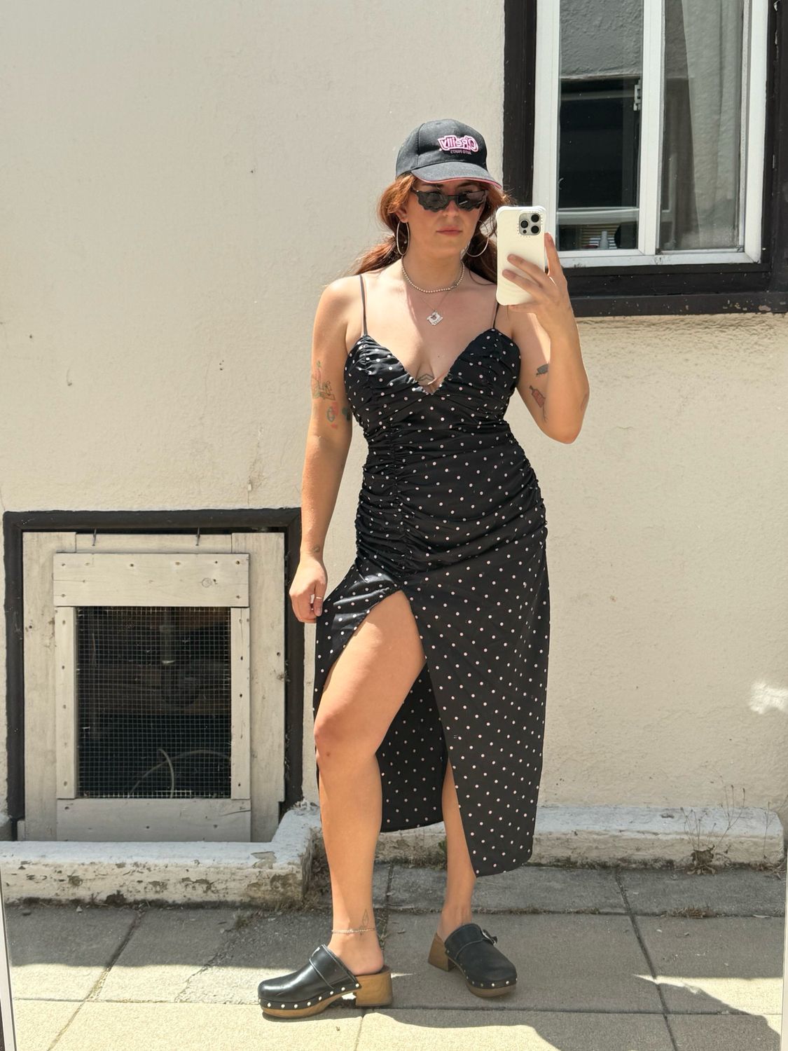 for love and lemons polka dot slit dress
