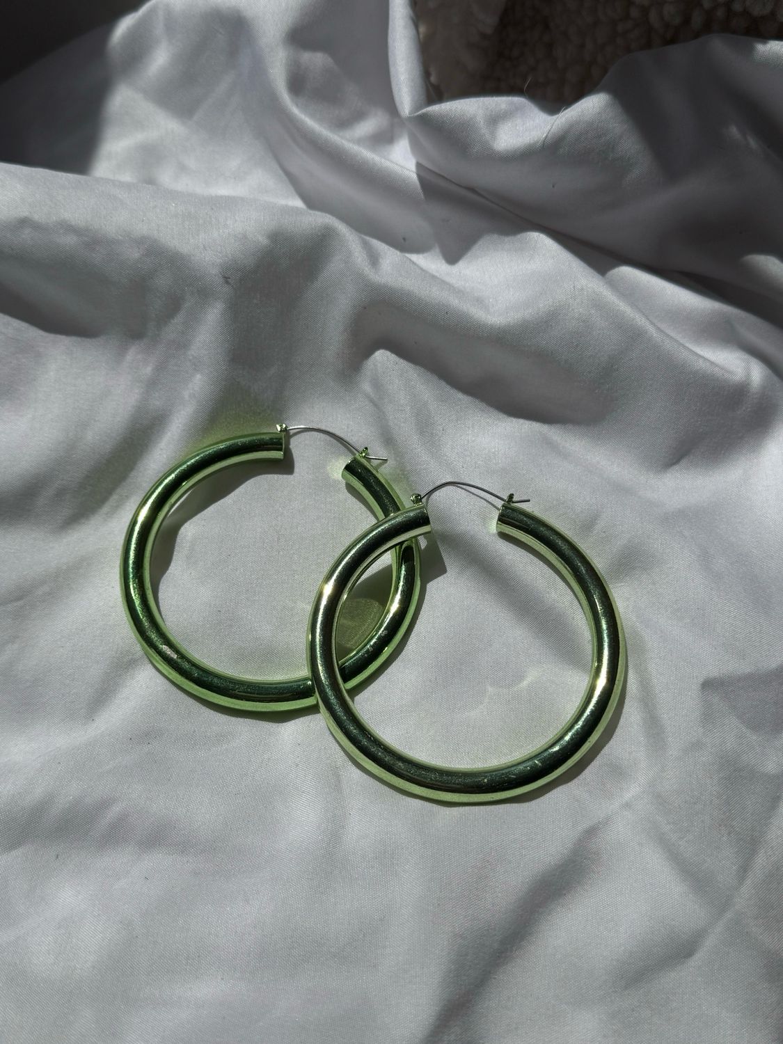 oversized green metallic hoops