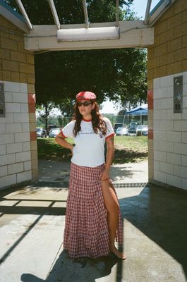 plaid tiered maxi skirt