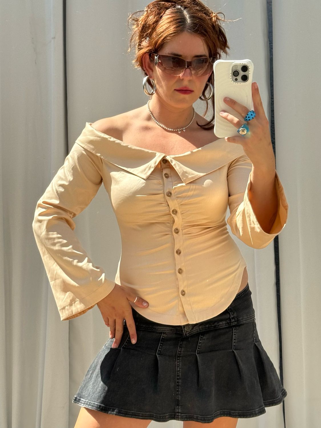 off shoulder silky blouse
