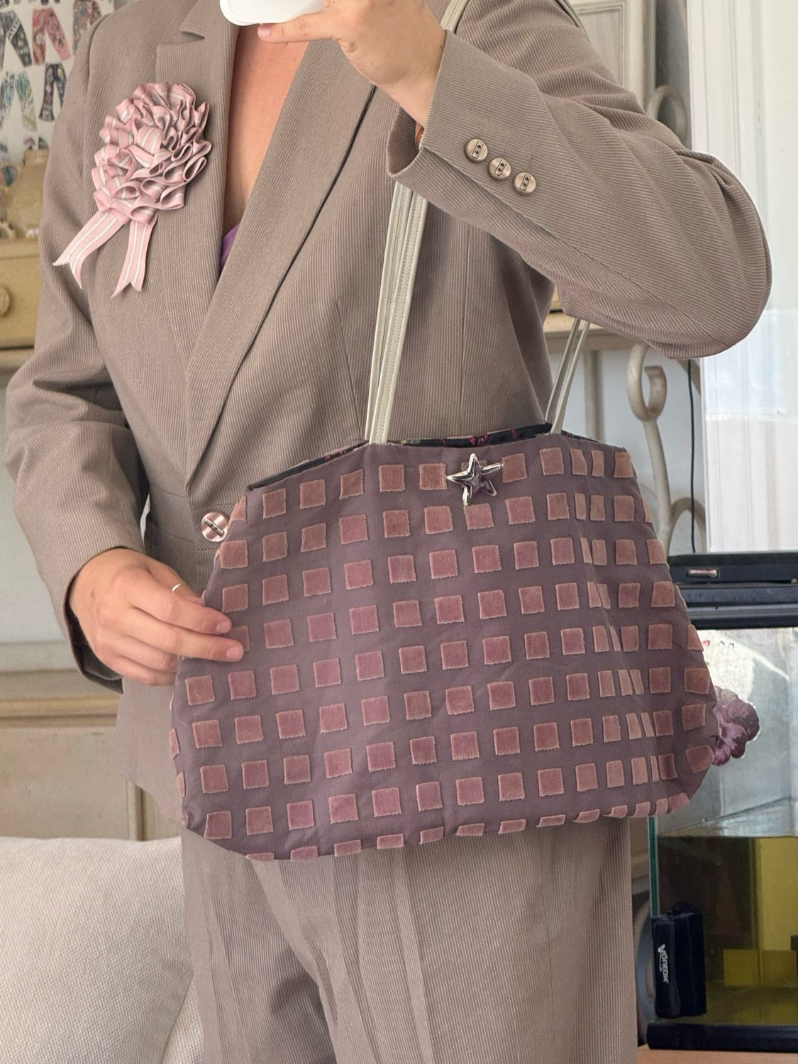 velvet checker tote