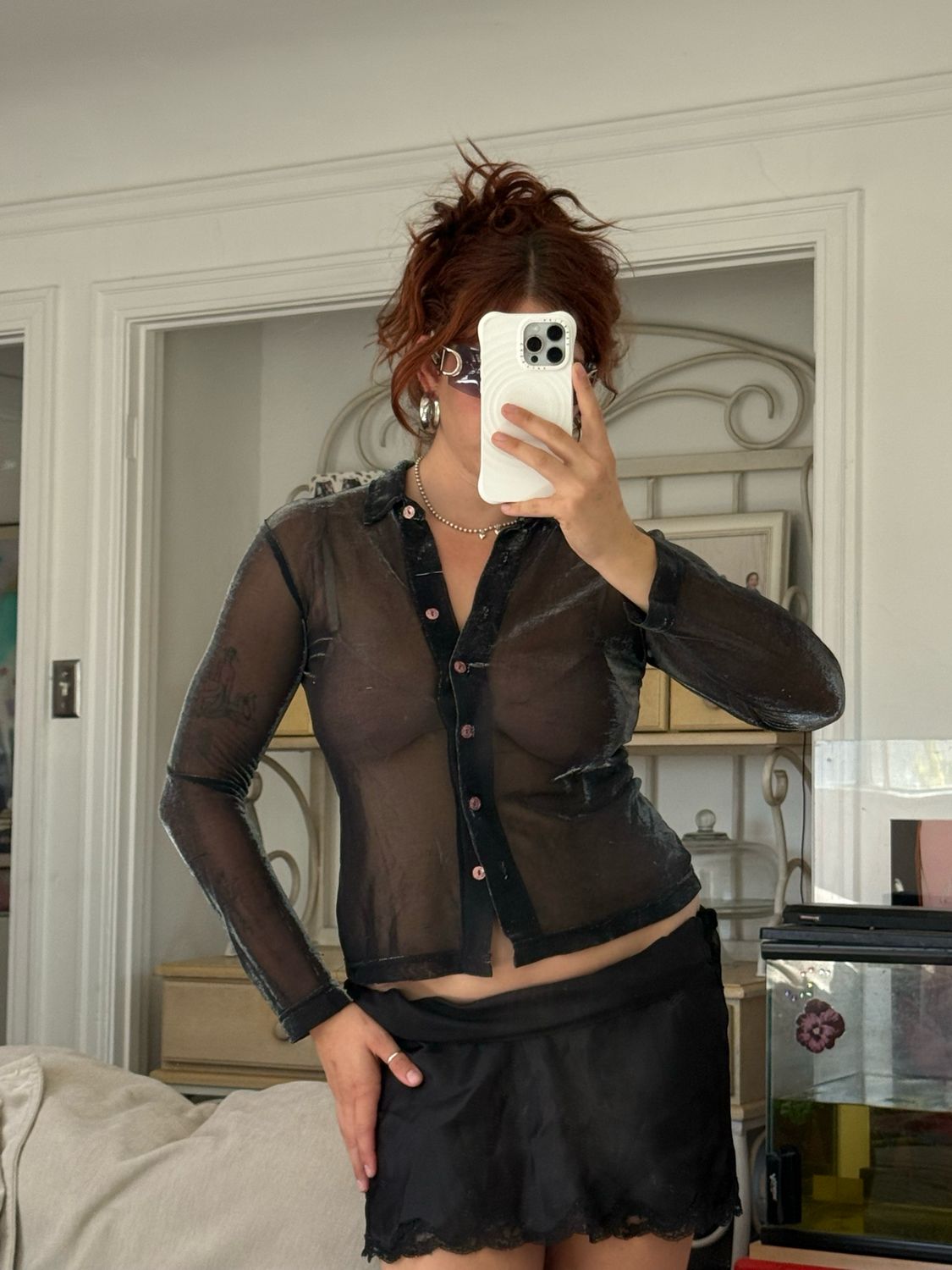 y2k metallic blouse
