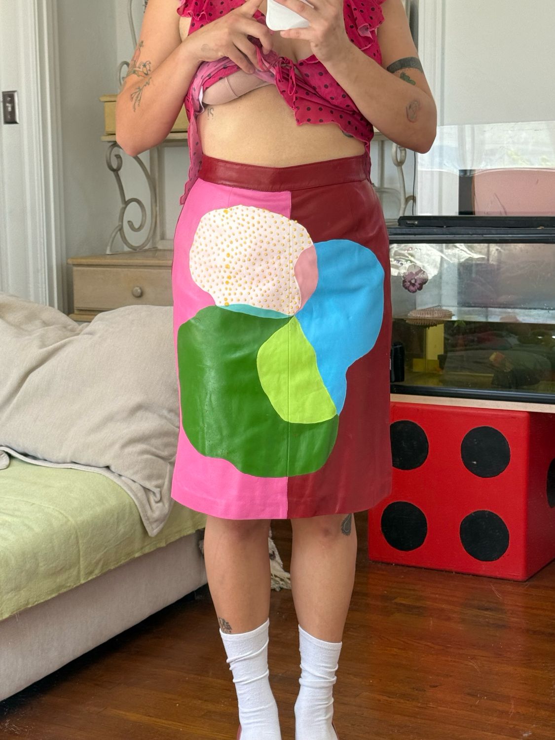 painted leather skirt