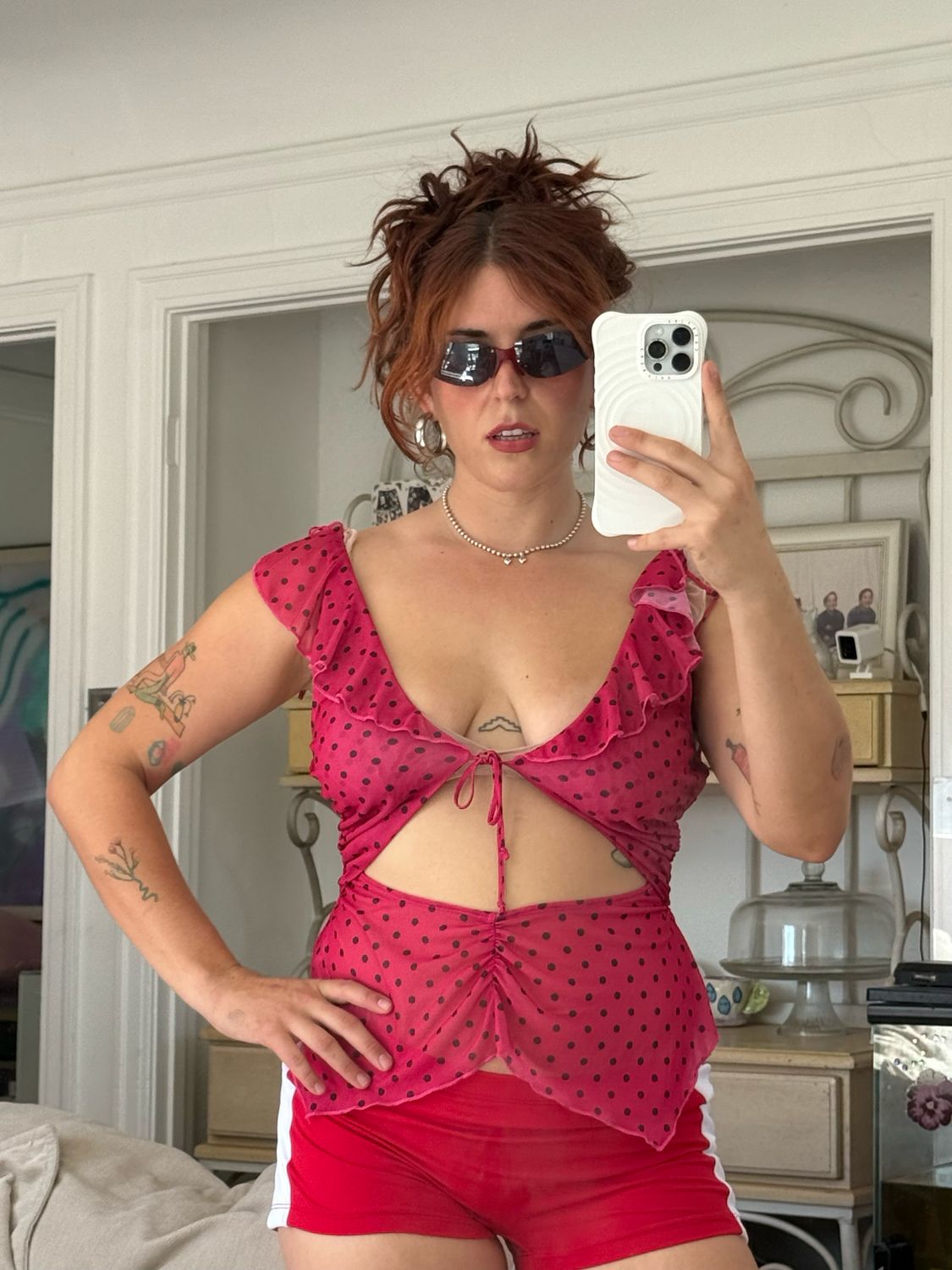 polka dot mesh top
