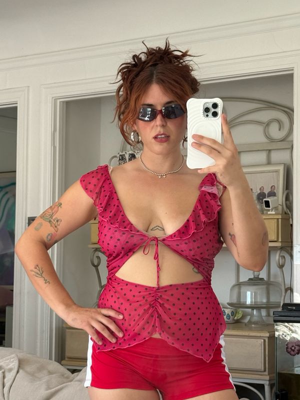 polka dot mesh top