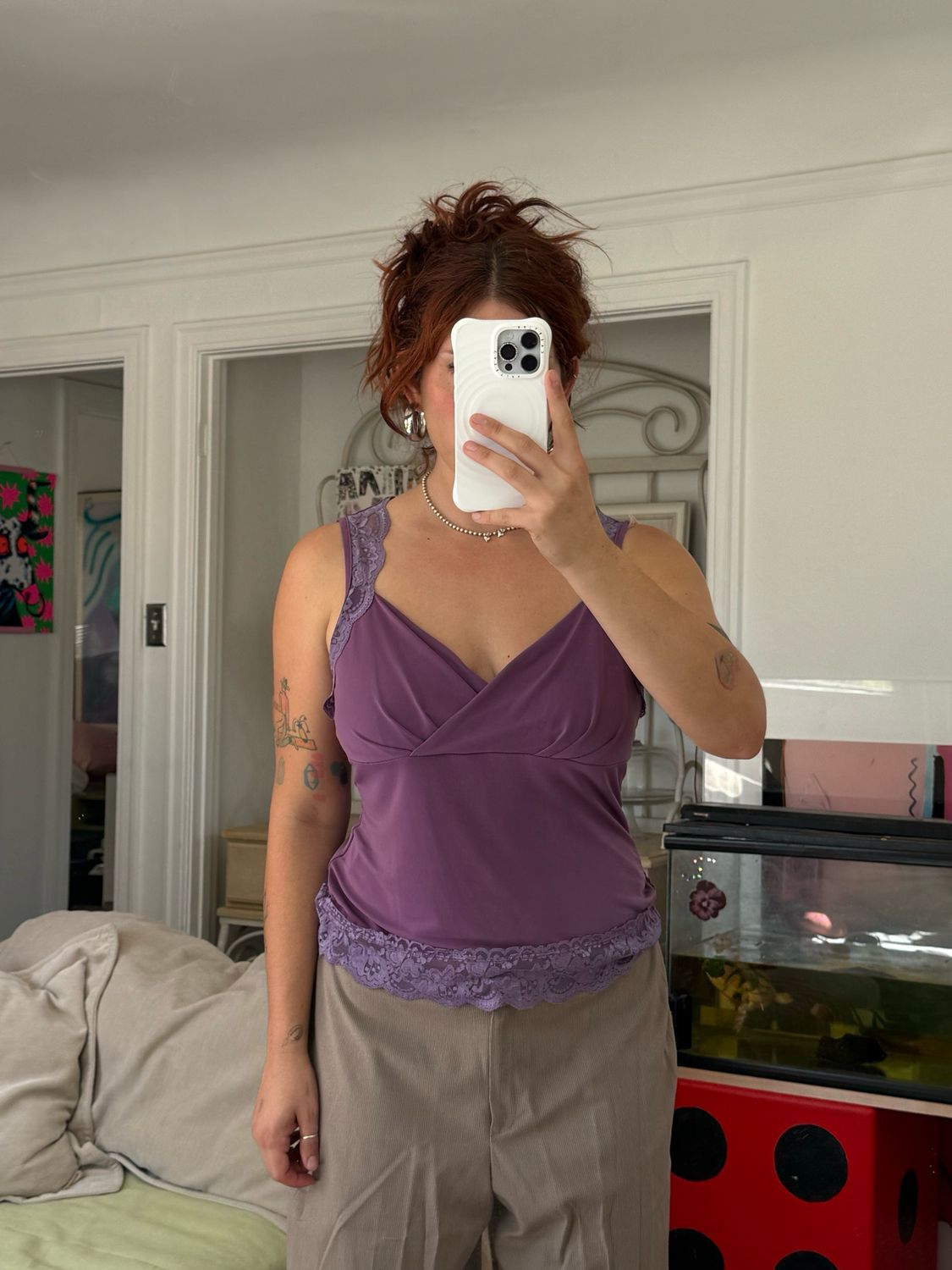 y2k purple lace tank