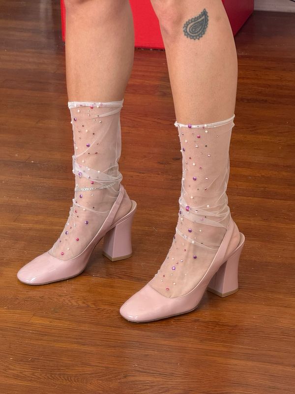 mesh rhinestone socks
