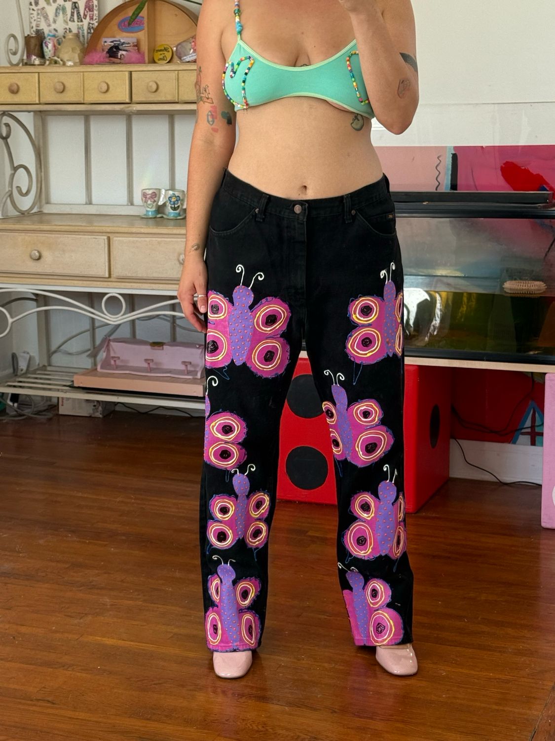 hand painted butterfly pants