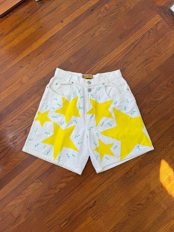 hand painted denim shorts