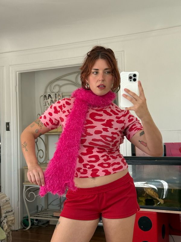 fuzzy pink skinny scarf