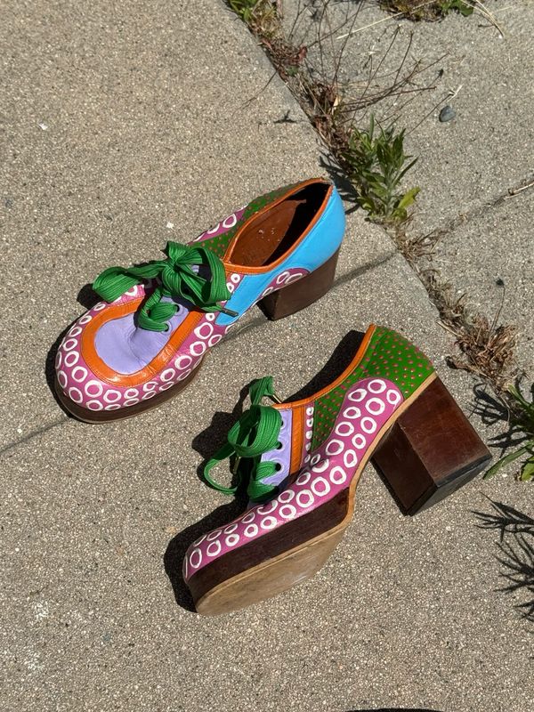 ⋆｡˚✩ 70s Hand-Painted Leather Platform Oxfords ✩˚｡⋆