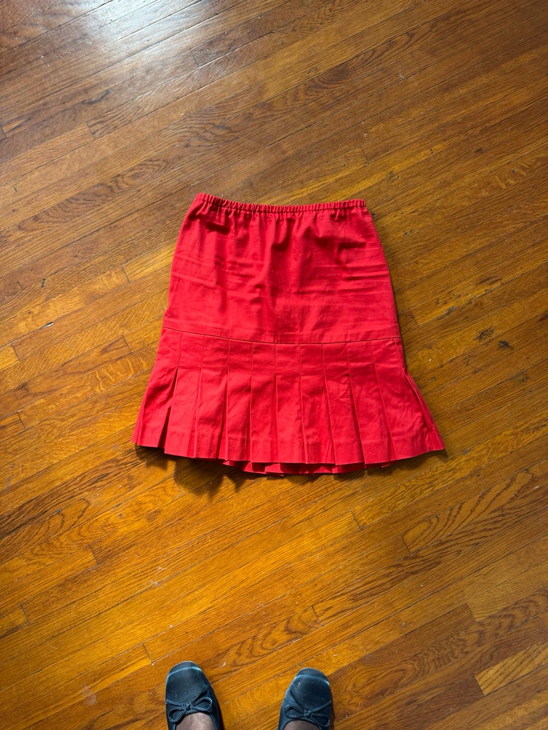 red cotton pleated skirt