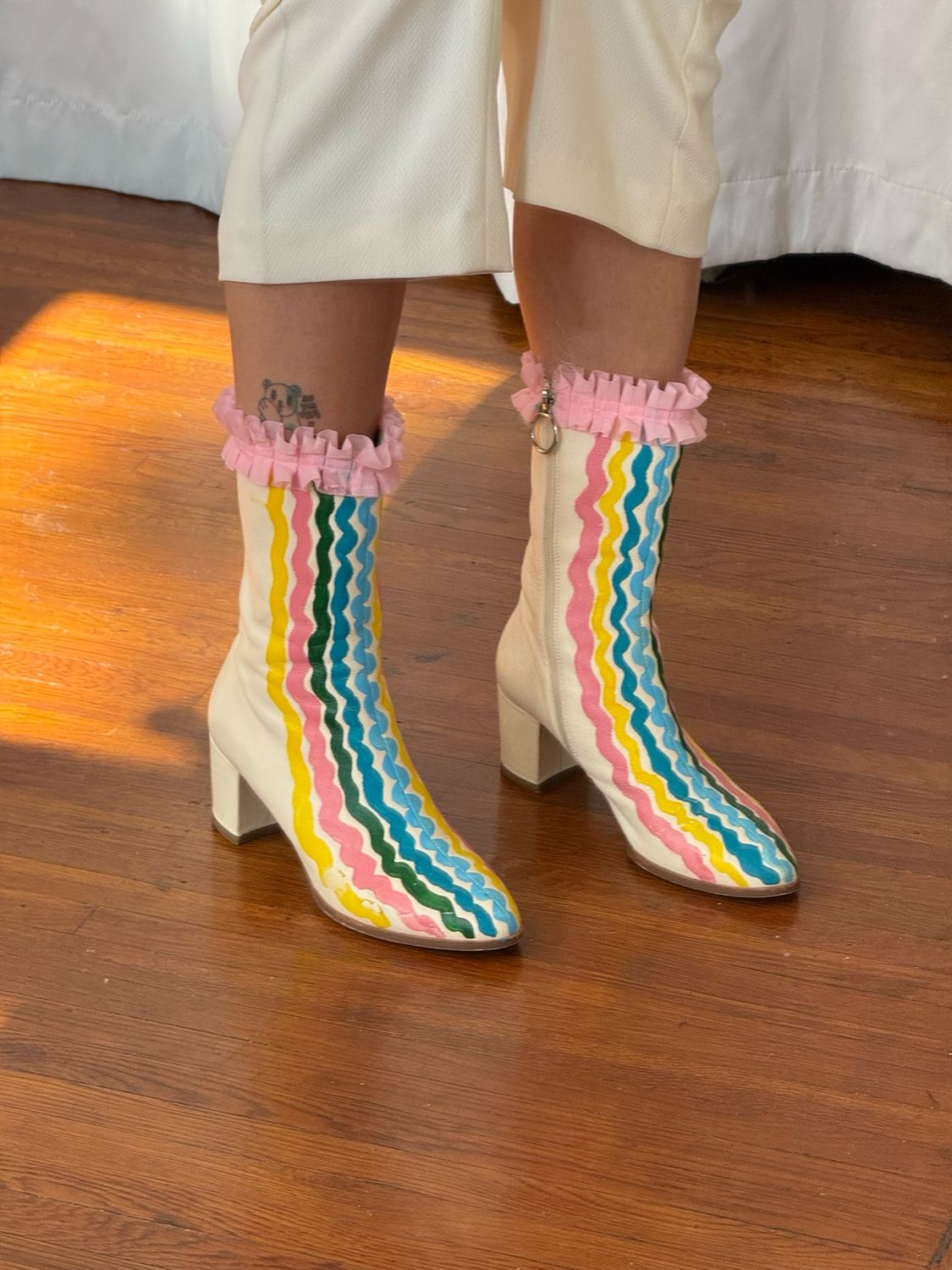 hand painted leather booties