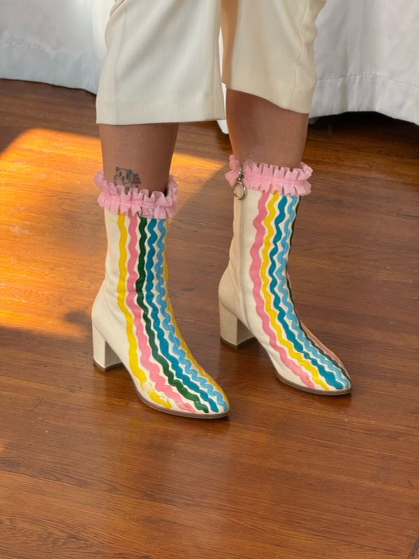 hand painted leather booties